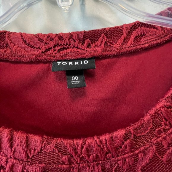 Torrid Mini Lace Ruffle Dress With Pockets color: Burgundy - Picture 4 of 8